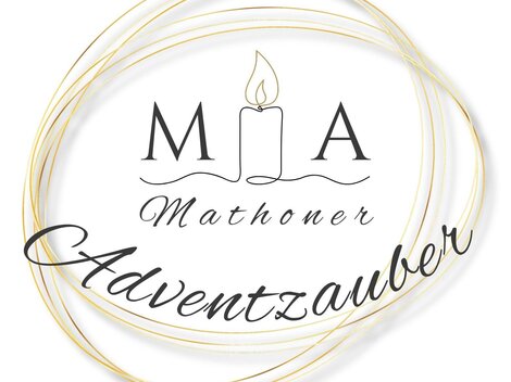 An elegant logo featuring the inscription "Mathoner Adventzauber." In the center is a stylized candle, surrounded by a golden circle.