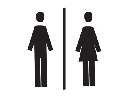 A symbol for a men's and women's restroom. It shows a male and a female figure.