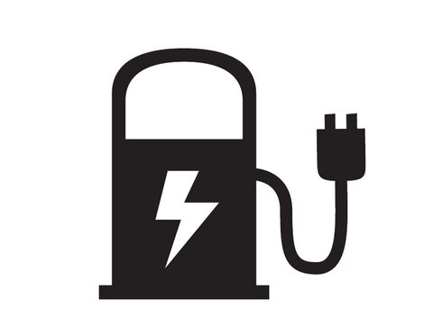A stylized charging station for electric vehicles with a lightning symbol. The plug illustrates the electricity supply.