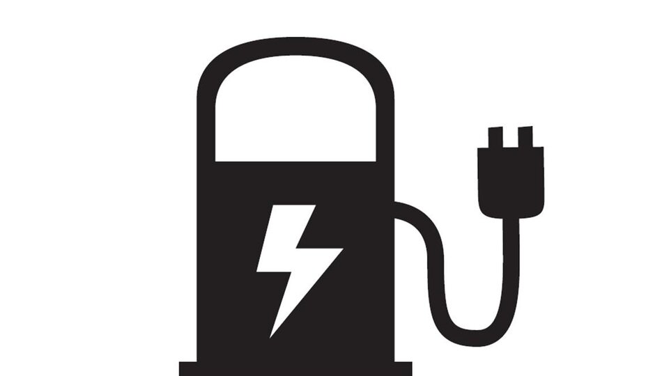 A stylized charging station for electric vehicles with a lightning symbol. The plug illustrates the electricity supply.