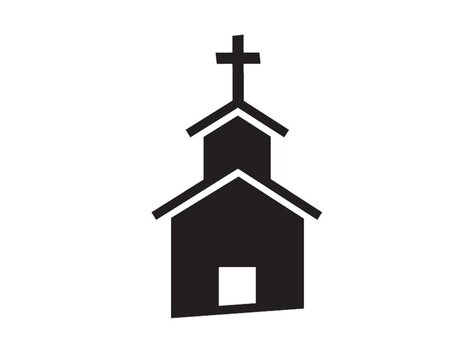 Eine stilisierte Kirche mit einem Kreuz auf dem Dach. Das Design ist einfach und einprägsam.